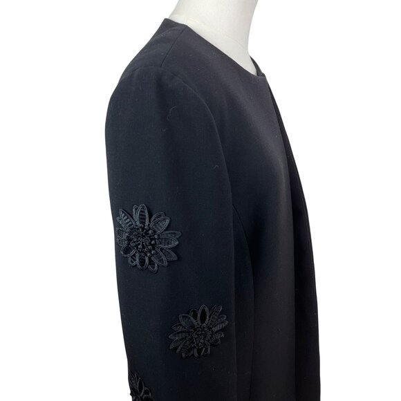 Tahari Arthur S. Levine Black Embroidered 3/4 Sleeve Open Front Womens Coat Size - Picture 4 of 8